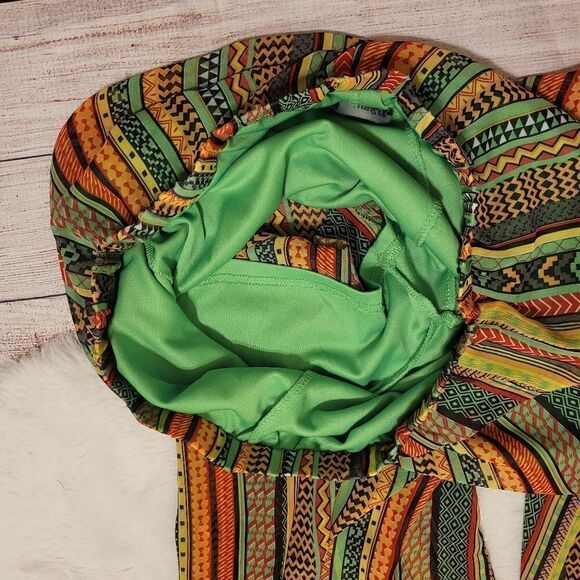 Umgee yellow/green/red tibal design wide leg pants - Picture 5 of 6